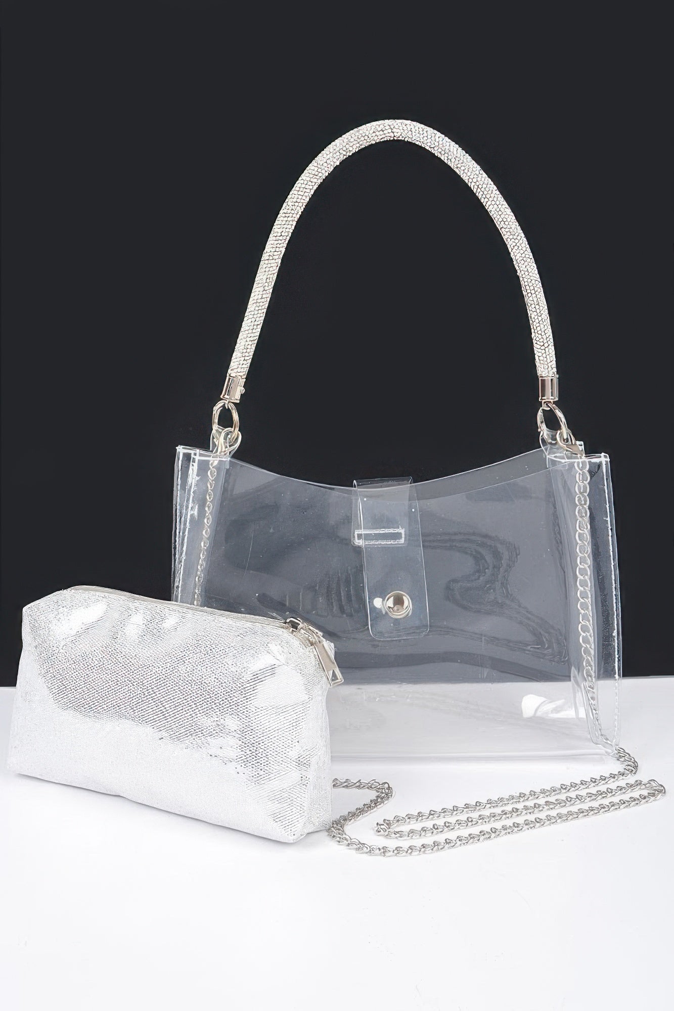 Clear Small Hobo Bag W/rhinestone Handle