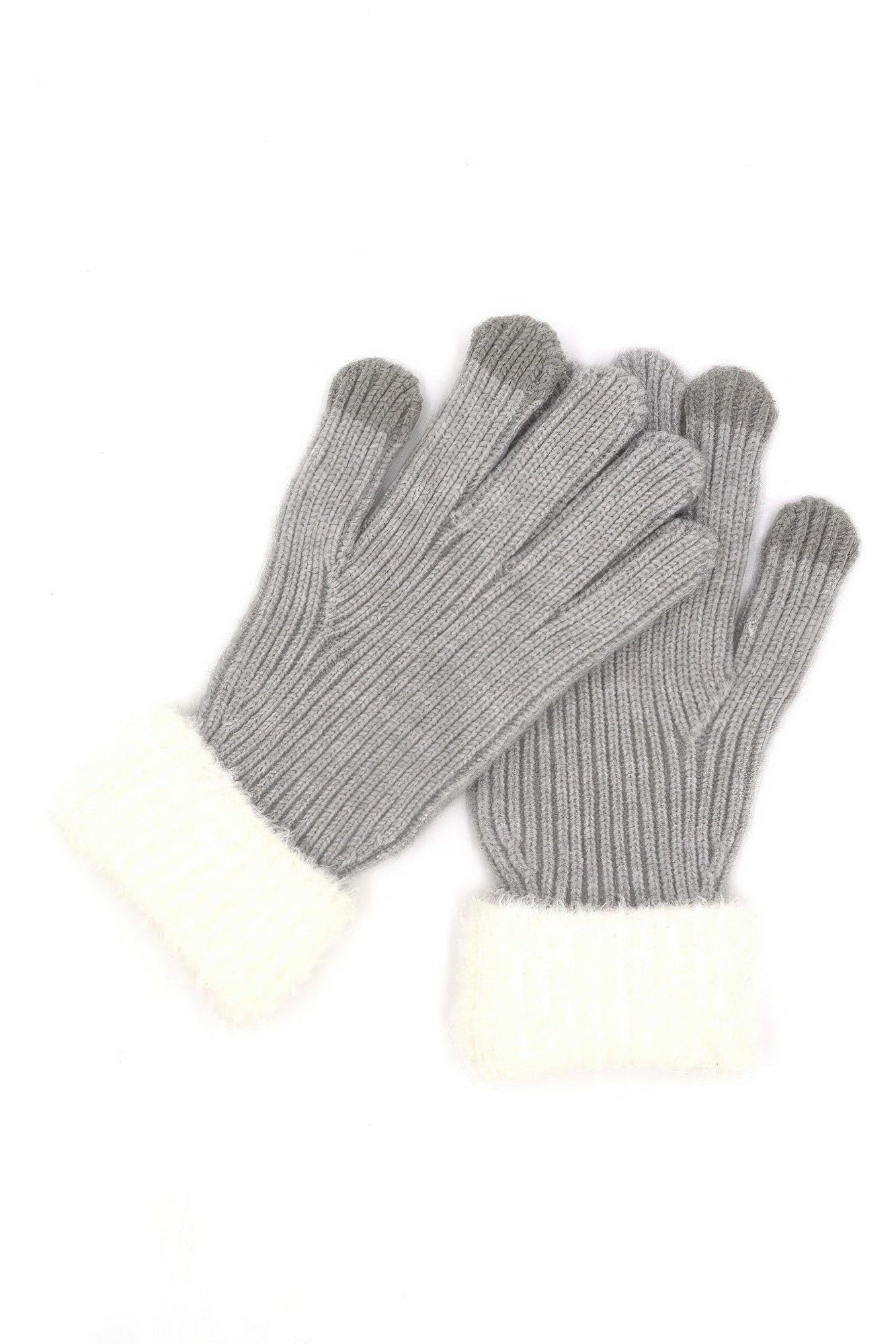 Faux Fur Cuff Smart Touch Knit Gloves