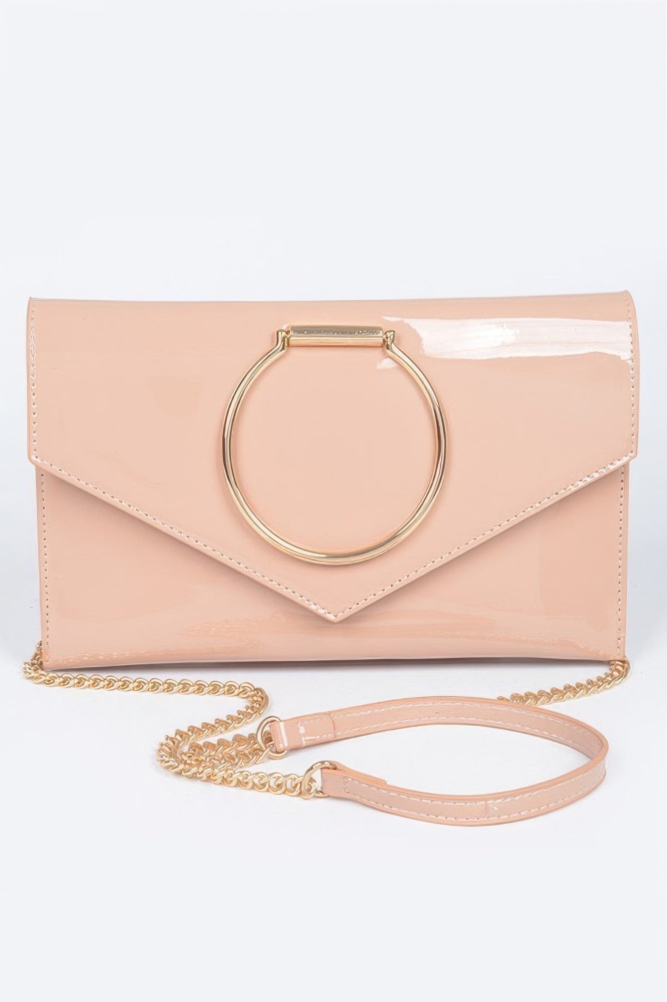 Enamel Faux Leather Metal Handle Flap Clutch