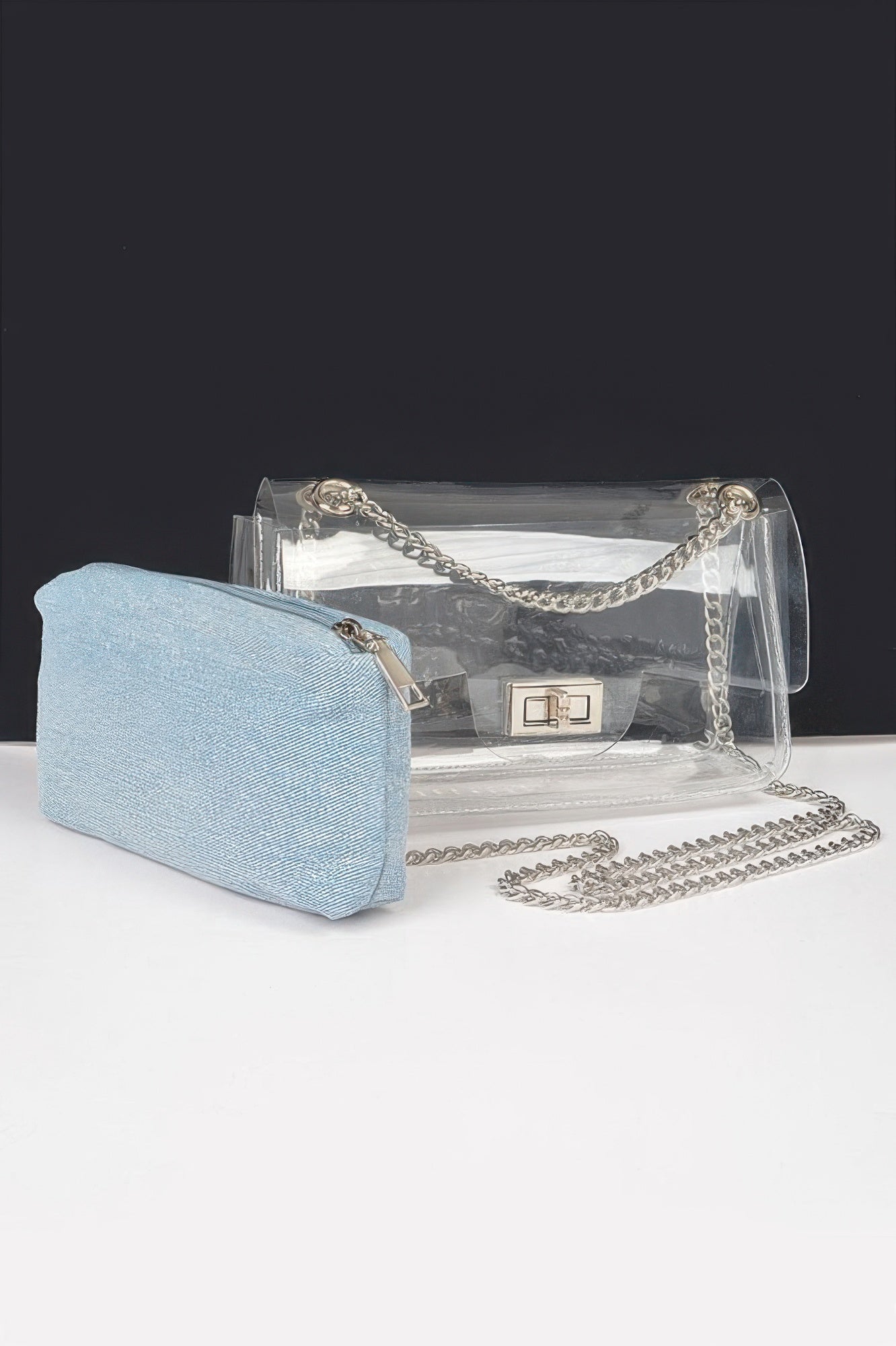 Clear Bag W/ Denim Pouch