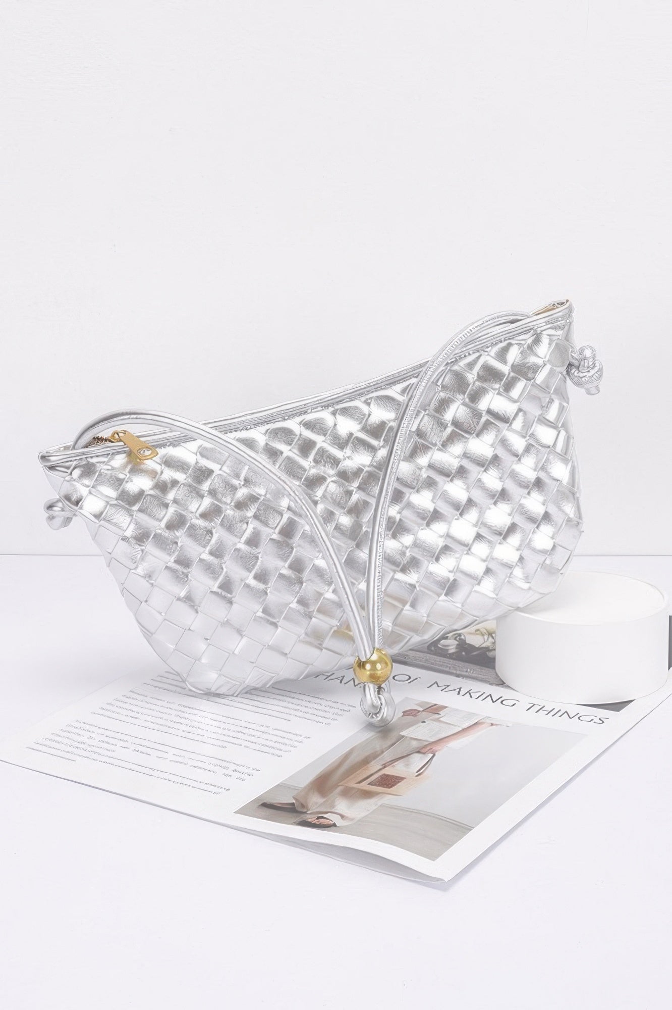 Faux Leather Braided Wrist And Shoulder Bag