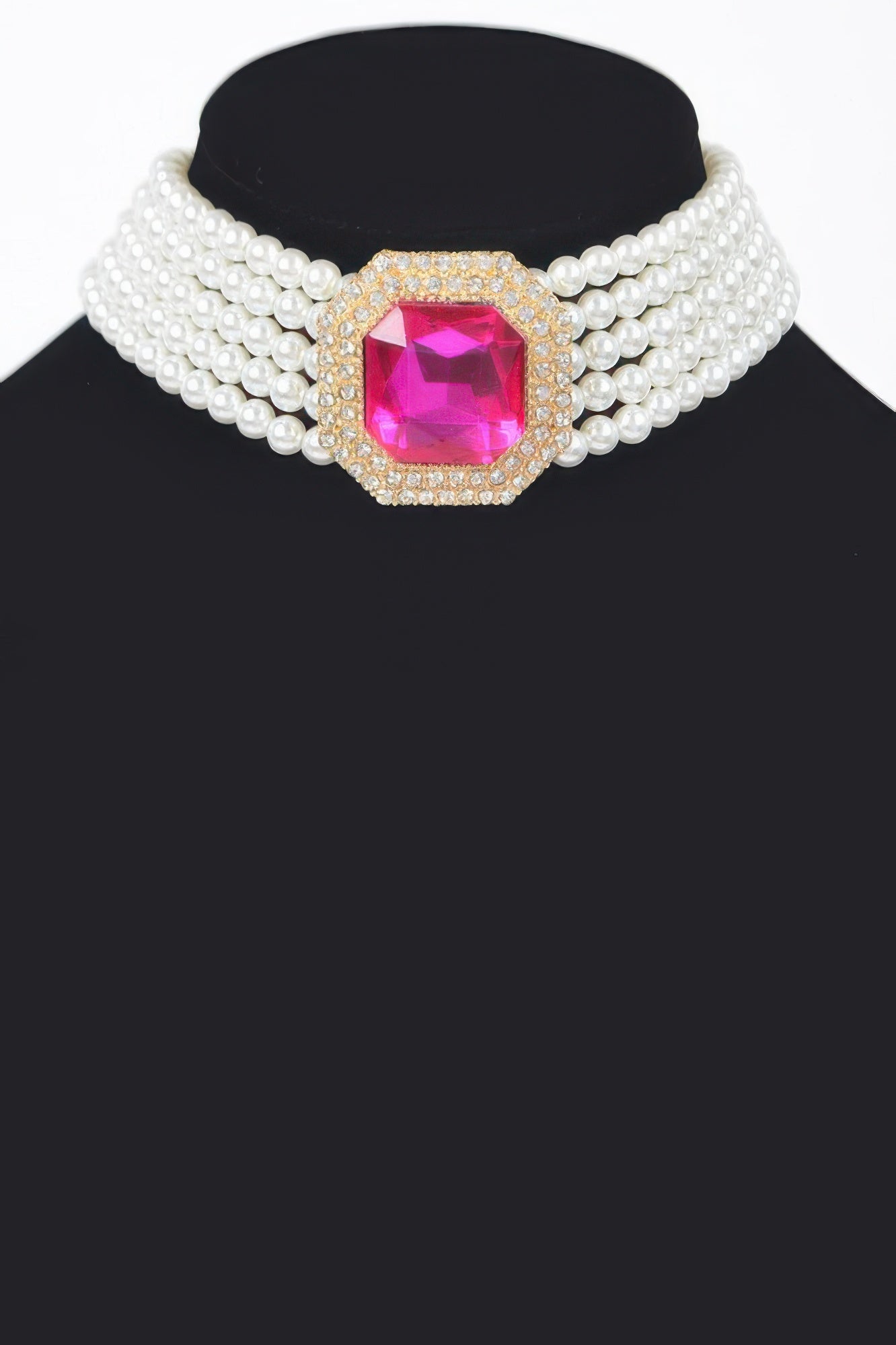 Multi Faux Pearl Chain Stone Choker
