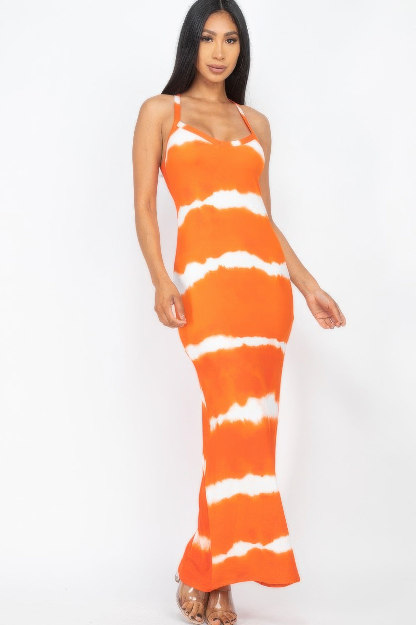 Stripe Tie-dye Printed Maxi Dress