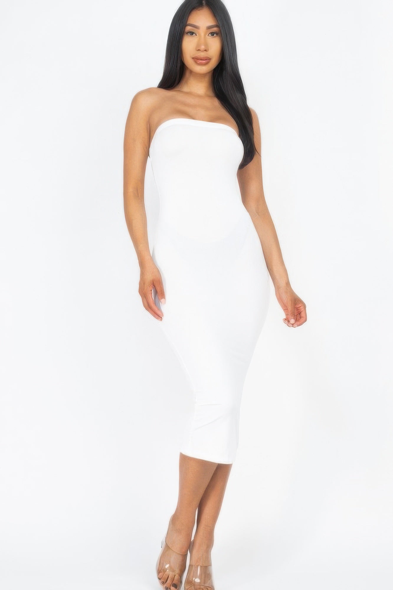Strapless Tube Bodycon Midi Dress