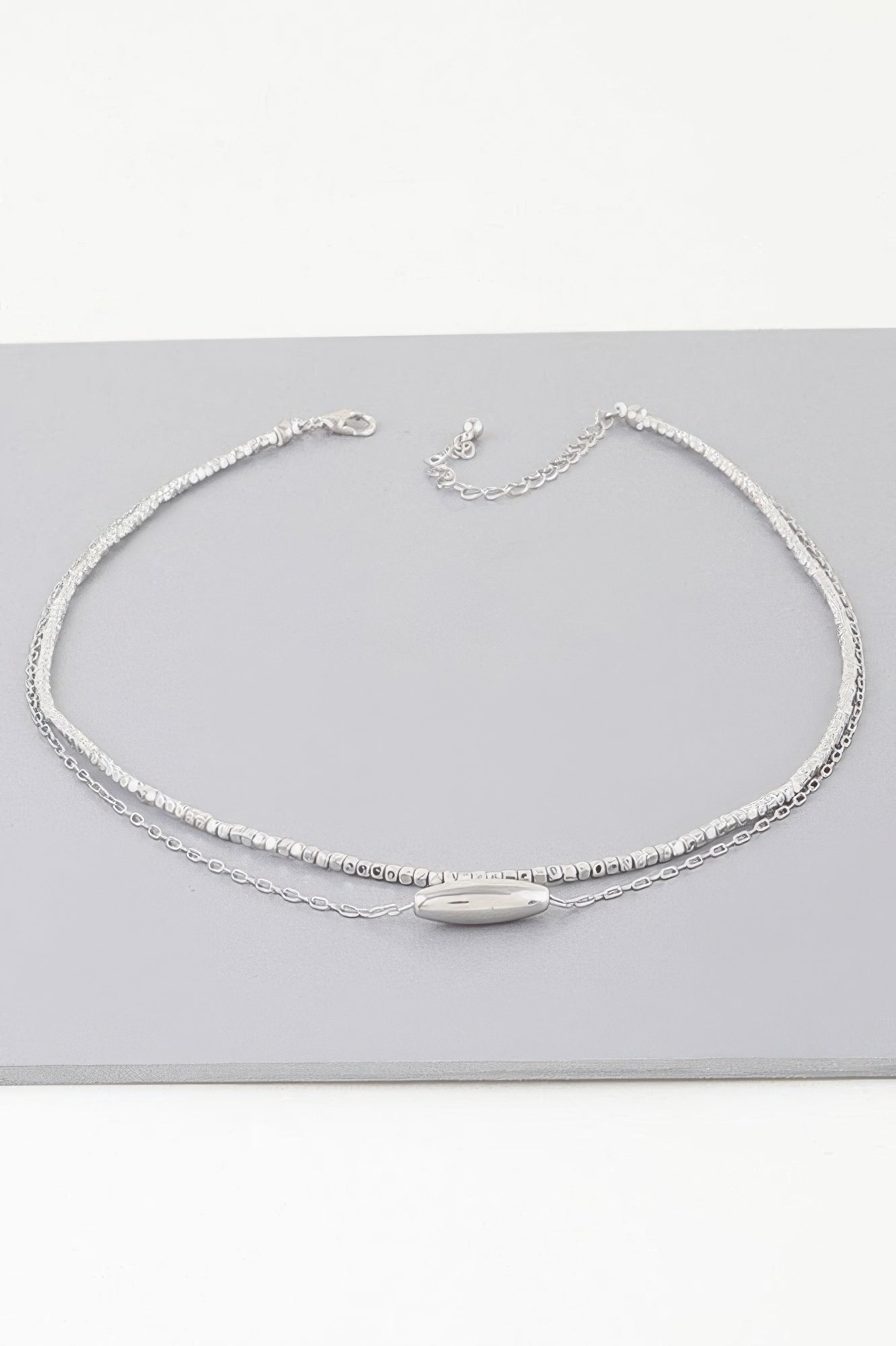 Double Cube Beaded Oval Chain Necklace