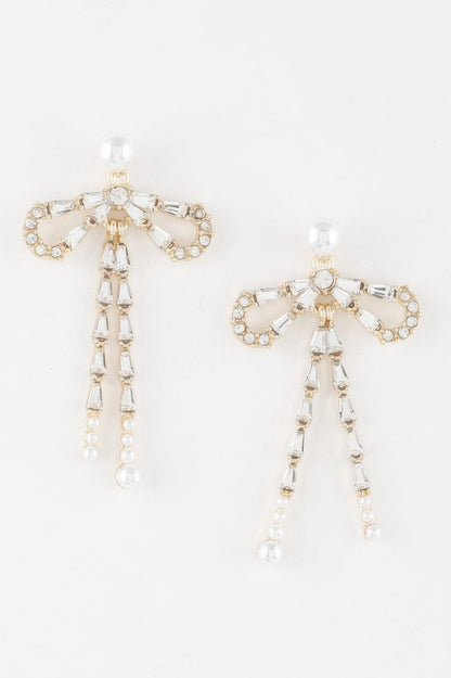 Crystal Pearl Ribbon Earrings