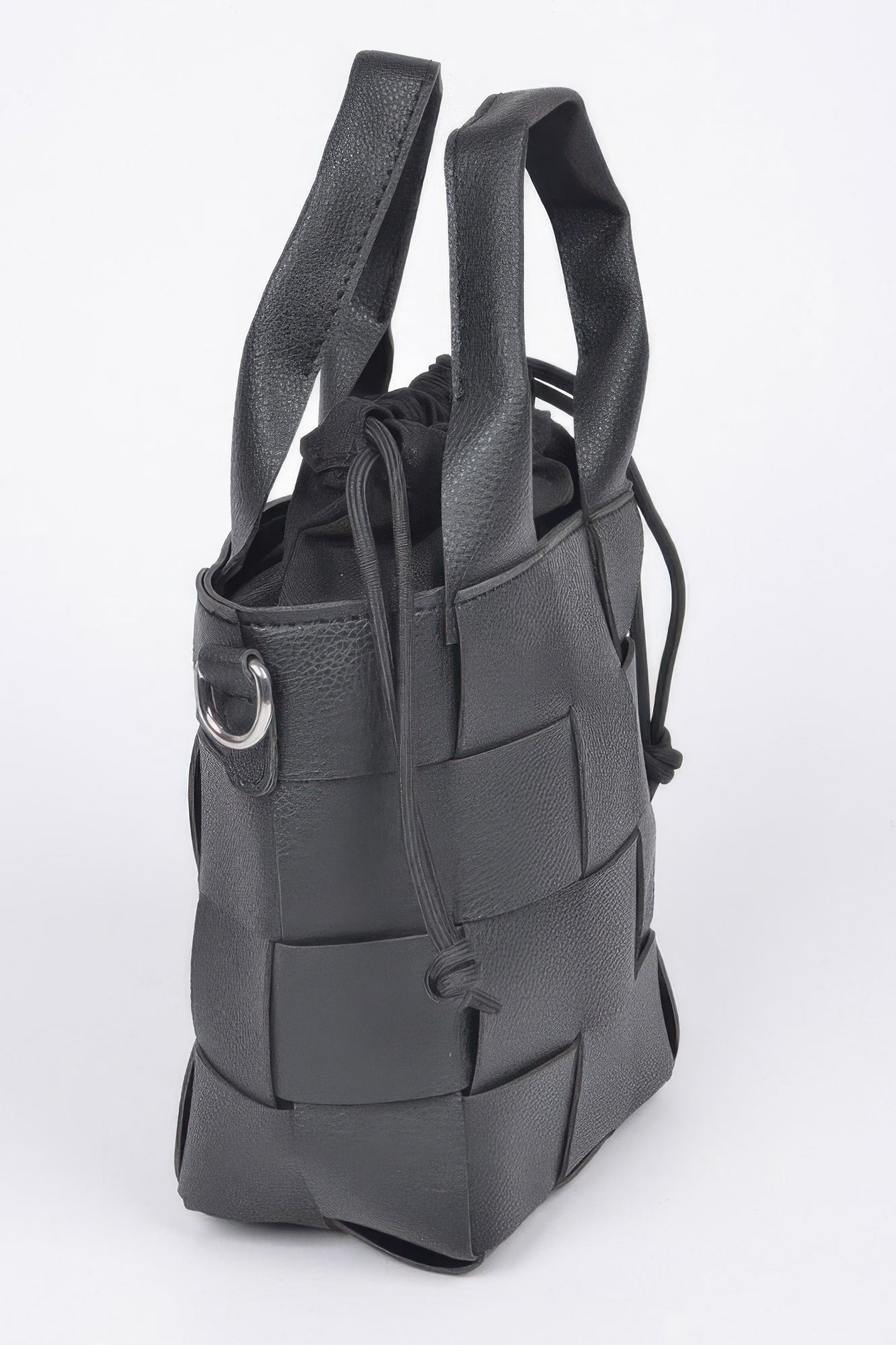 Faux Leather Braided Handle Bag W/canvas Pouch