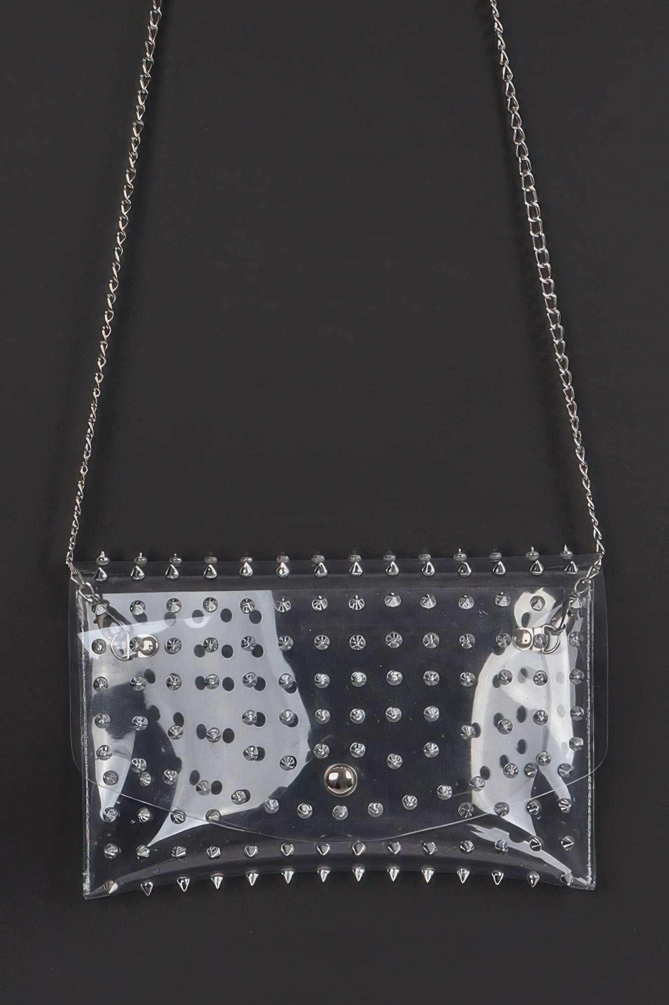 Multi Stoned Cross Body Chain Strap Visible Clutch