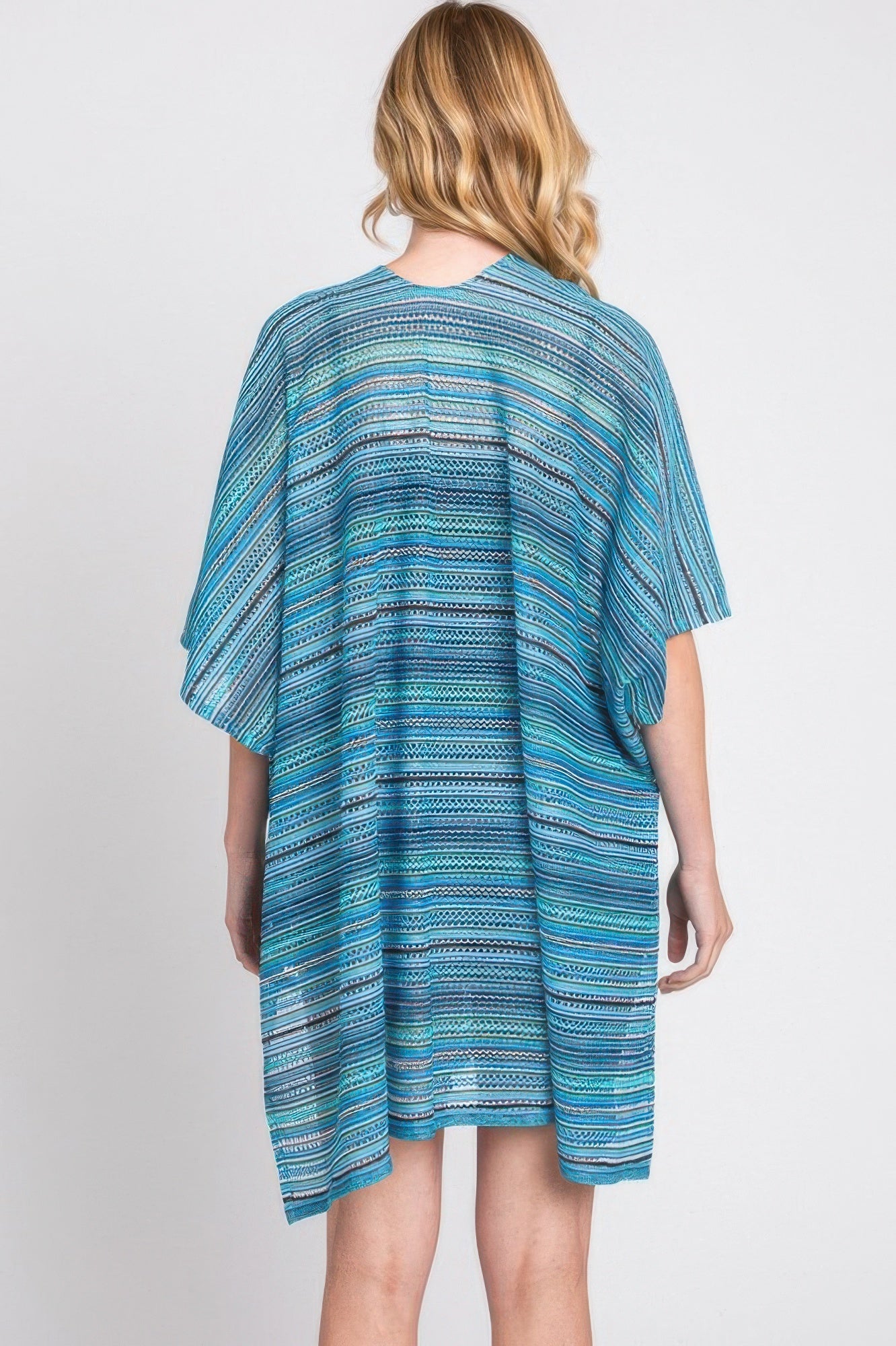 Multi Color Stripe Crochet Open Front Cover-up