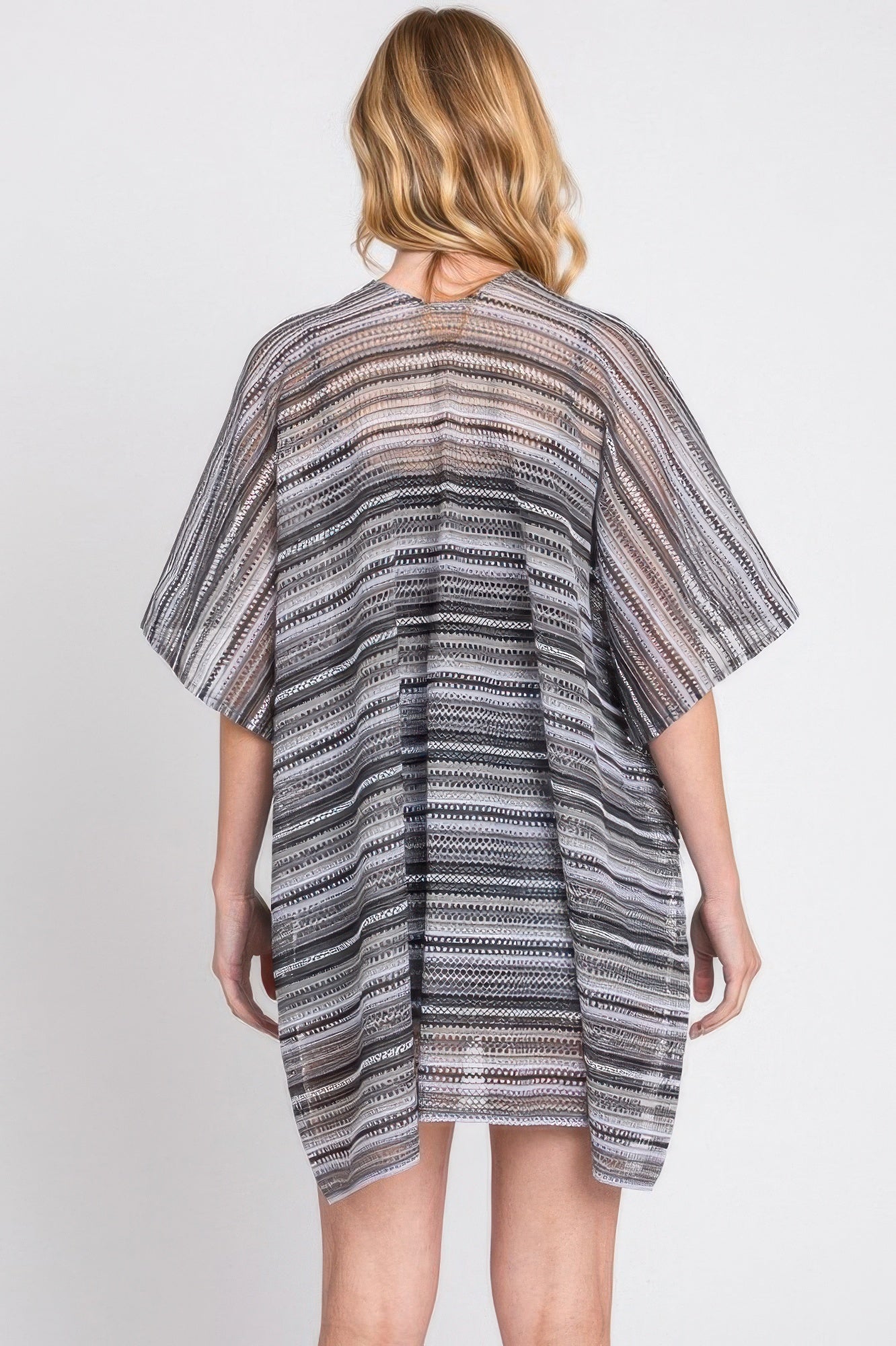 Multi Color Stripe Crochet Open Front Cover-up