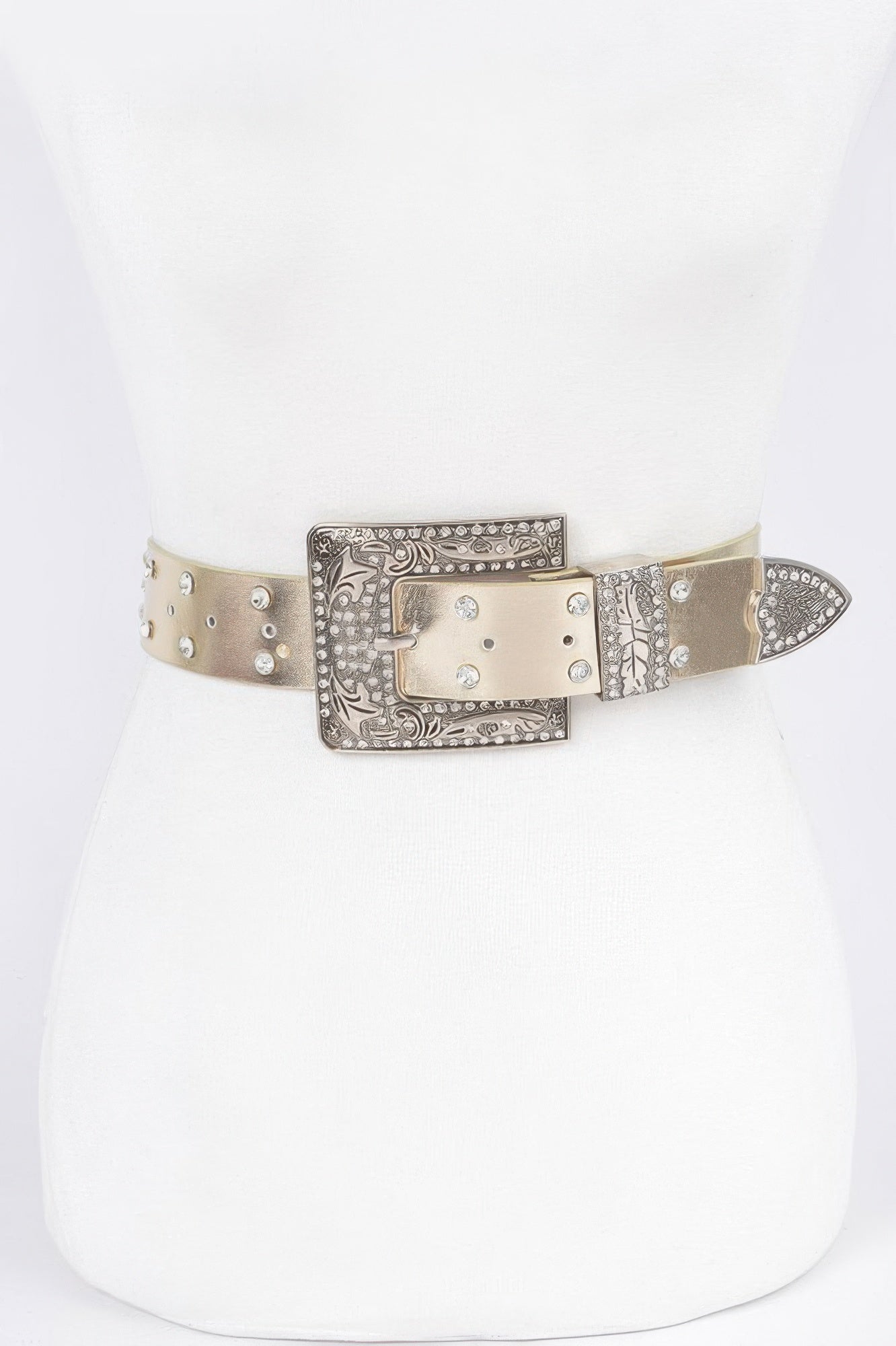 Rhinestone Buckle Metallic Belt W/stones