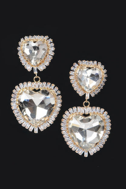 Cubic And Glass Double Heart Earring