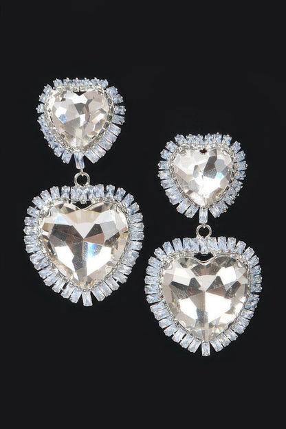 Cubic And Glass Double Heart Earring