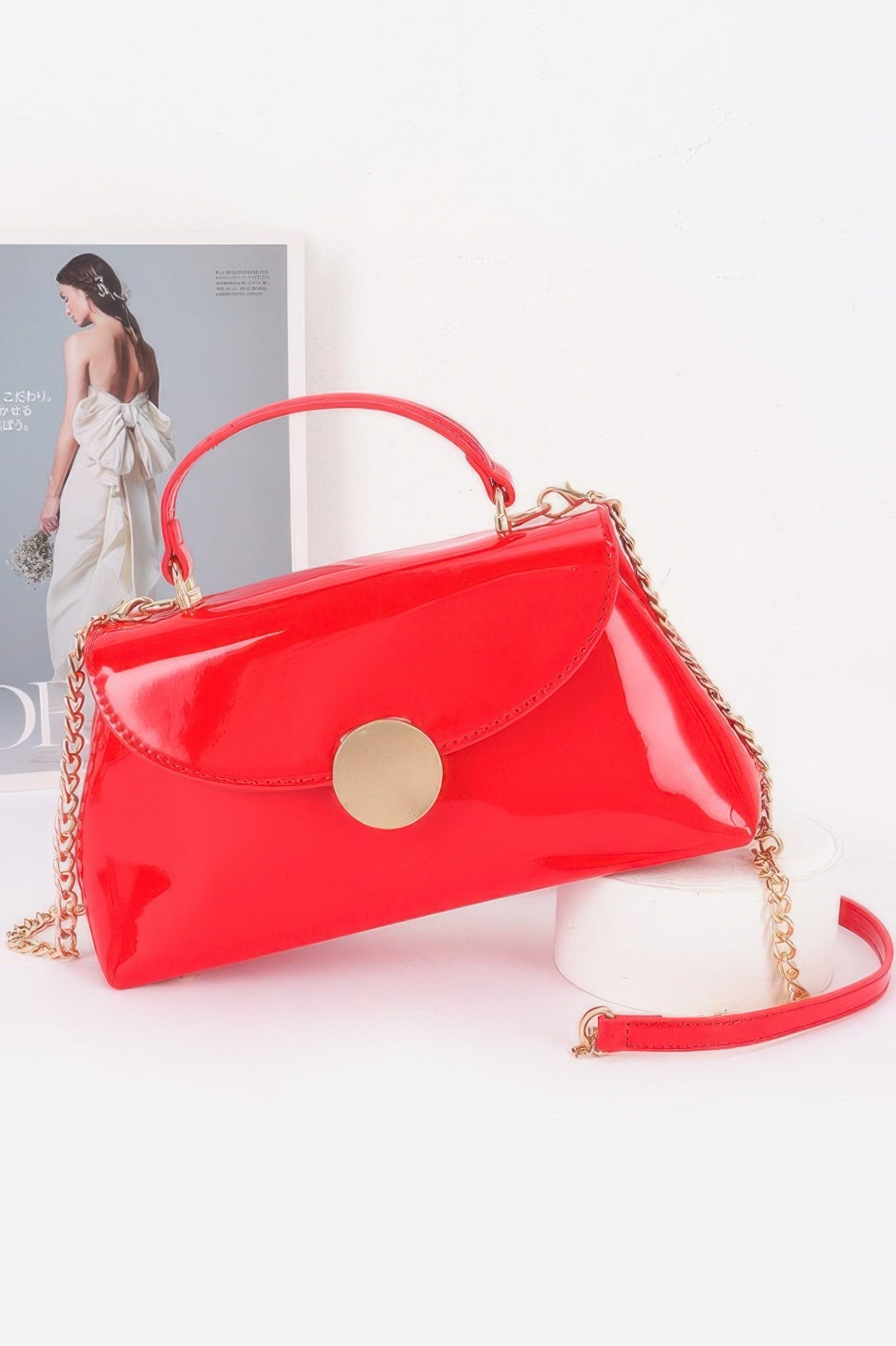 Patent Faux Leather Top Handle Bag