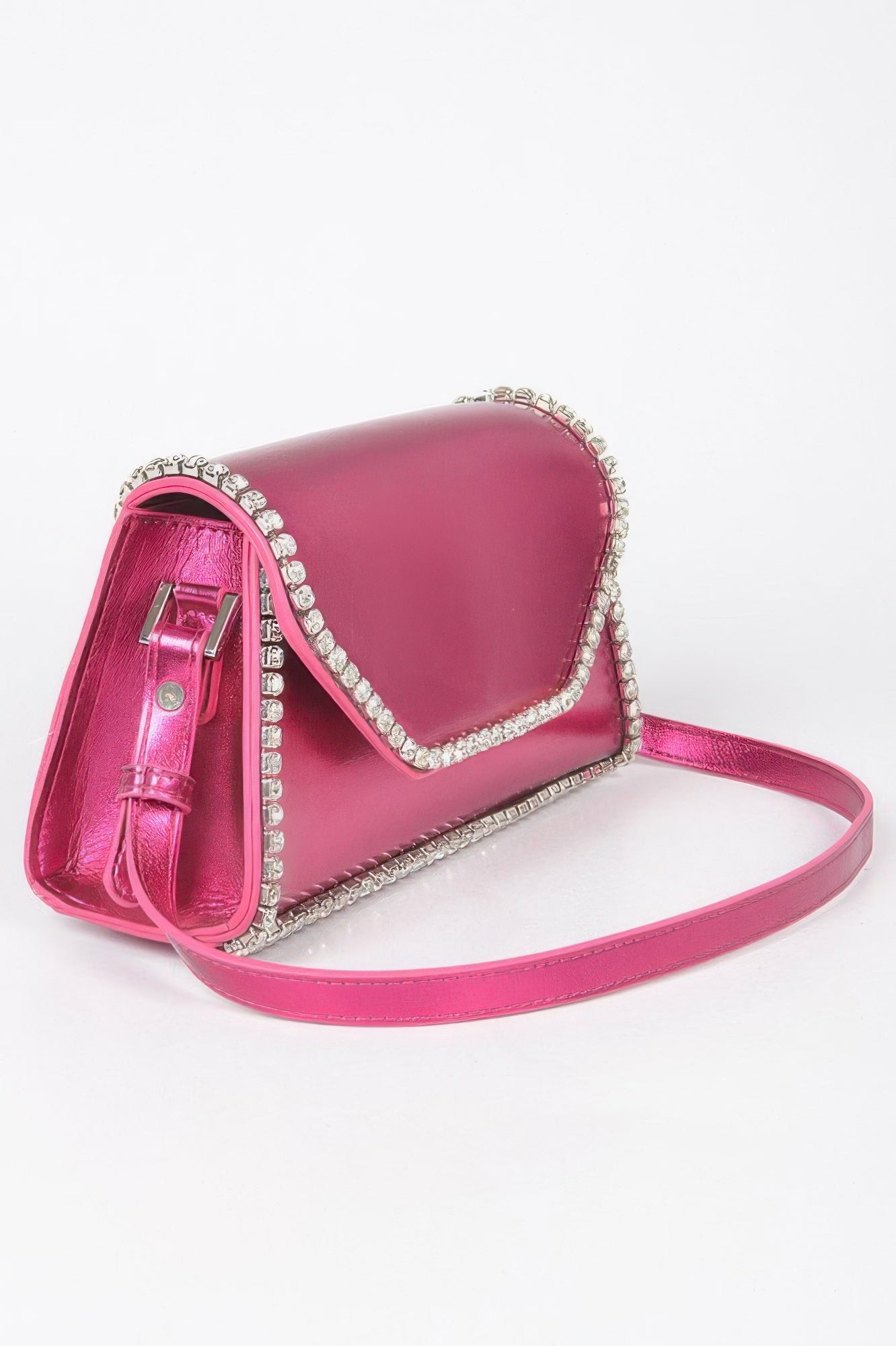 Metallic Pu Flap Bag W/rhinestone