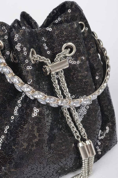 Sequins Bucket Bag W/stone Handle