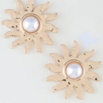 Rising Sun Pearl Stud Earrings