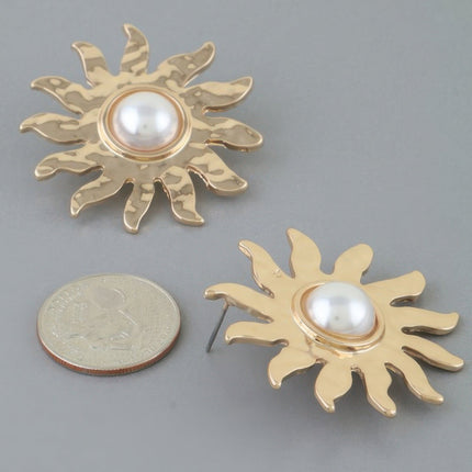Rising Sun Pearl Stud Earrings