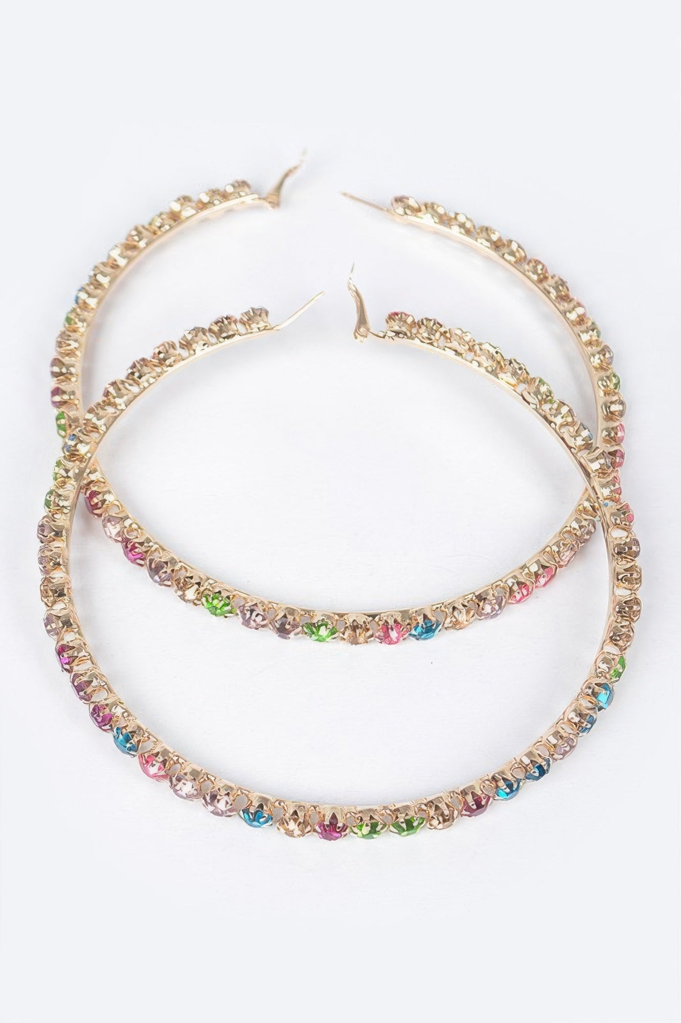 Upside Down Multi Rhinestone Hoop Earring