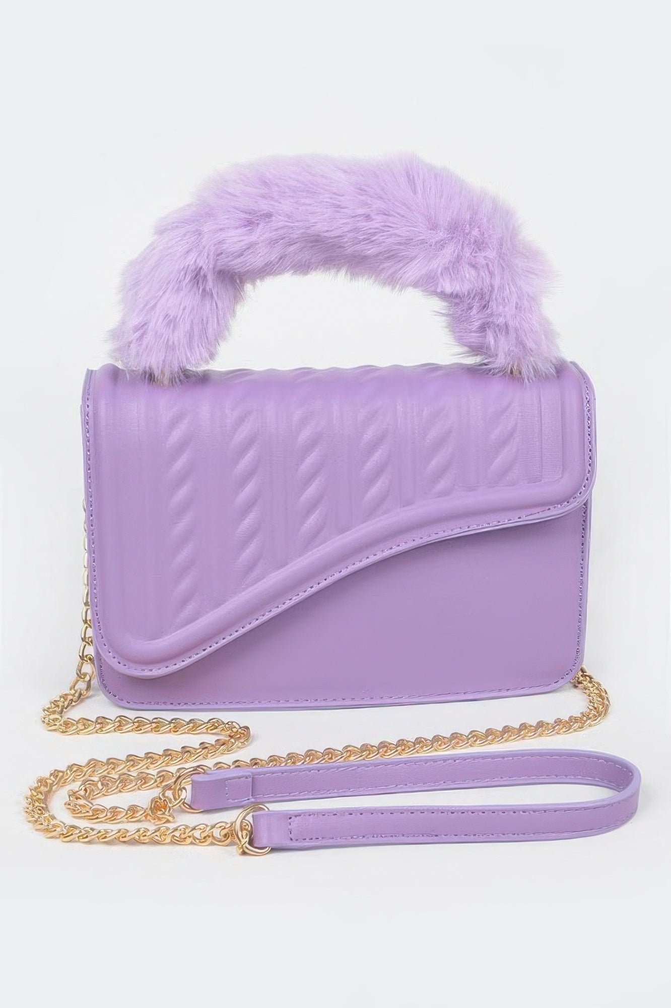 Furry Handle Textured Flap Bag