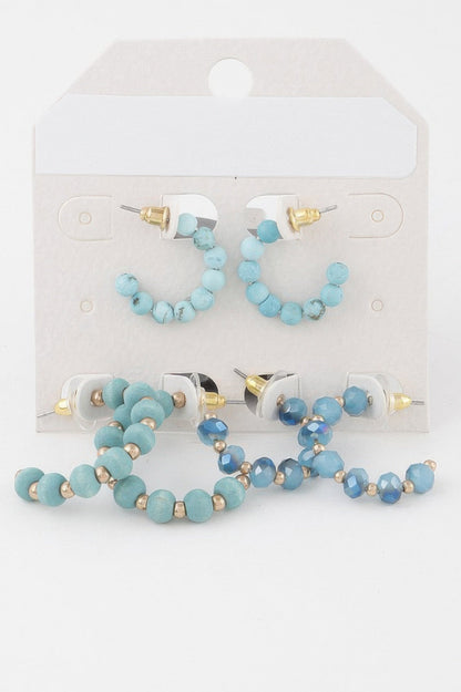 Crystal Bead Hoop Earrings Set