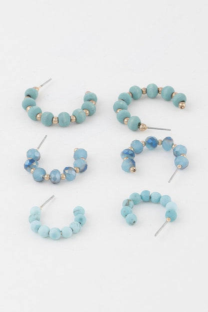 Crystal Bead Hoop Earrings Set
