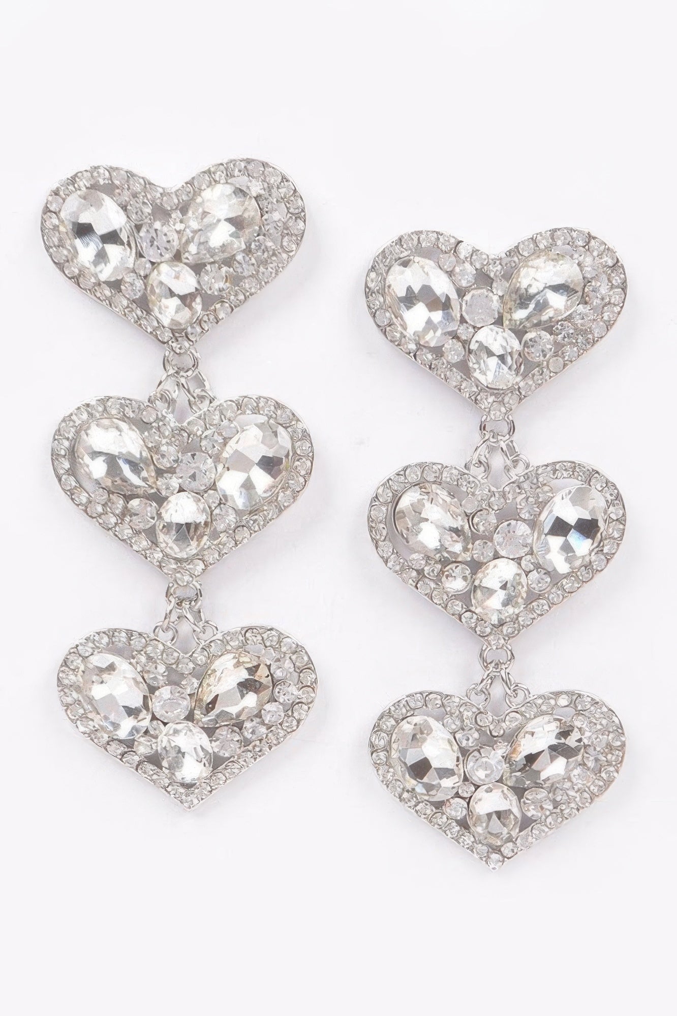 Three Heart Gem Earrings