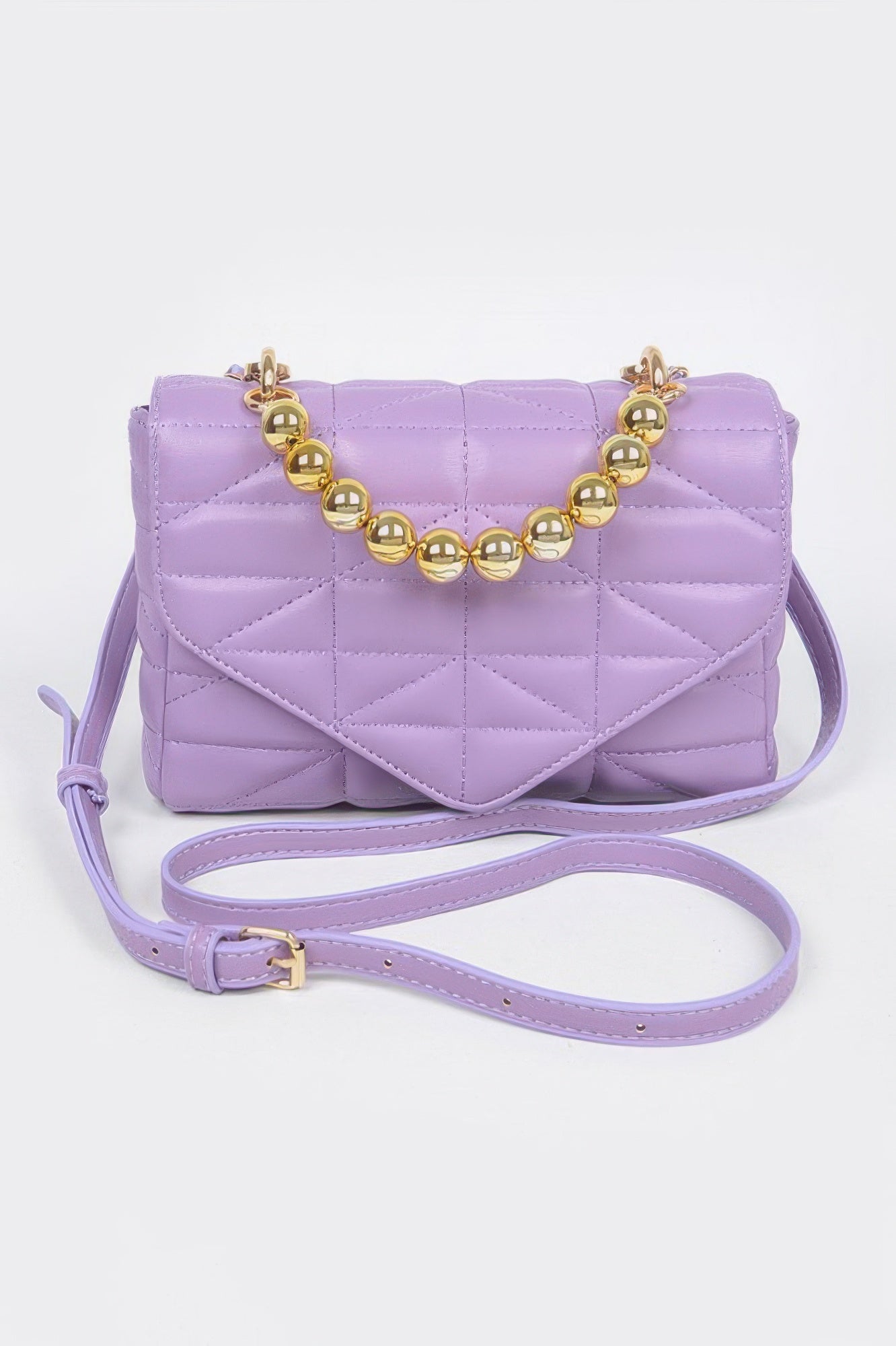 Quilted Faux Leather Flap Ball Chain Bag