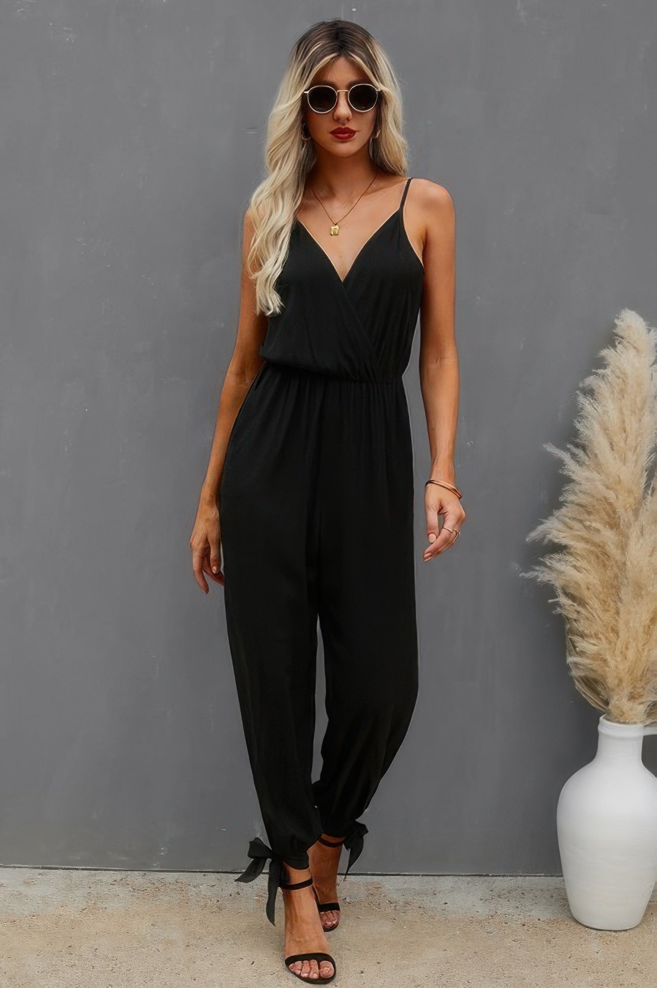 Sleeveless Floral Print Knot Side Cami Jumpsuit