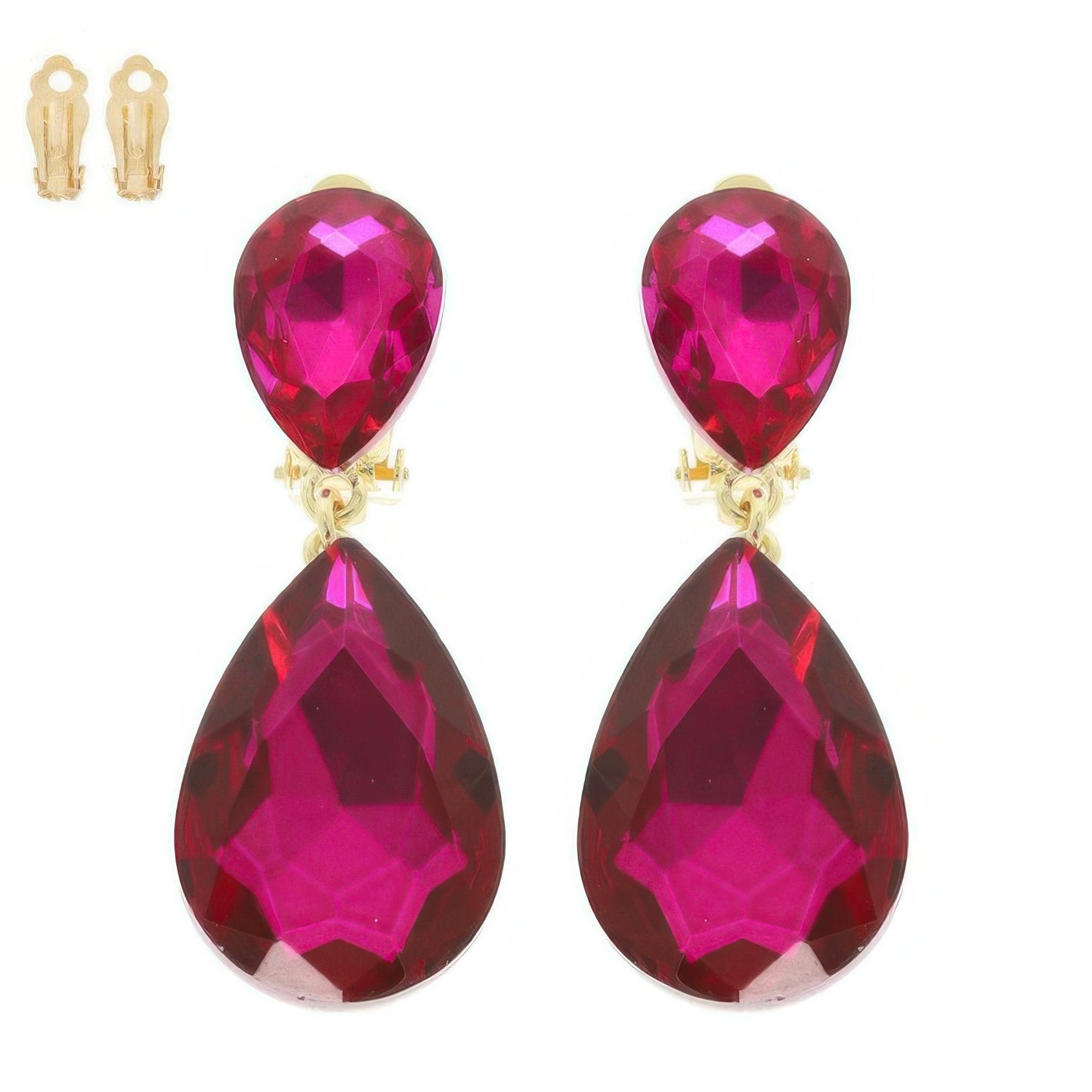 Teardrop-cut Crystal Clip On Earrings