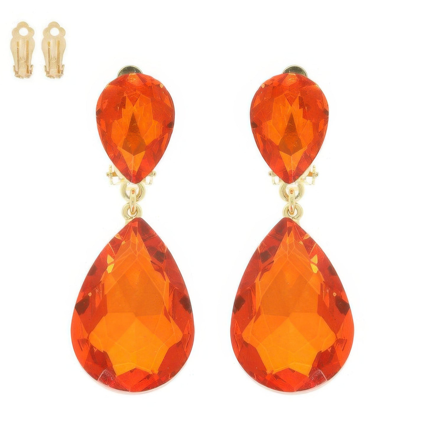 Teardrop-cut Crystal Clip On Earrings