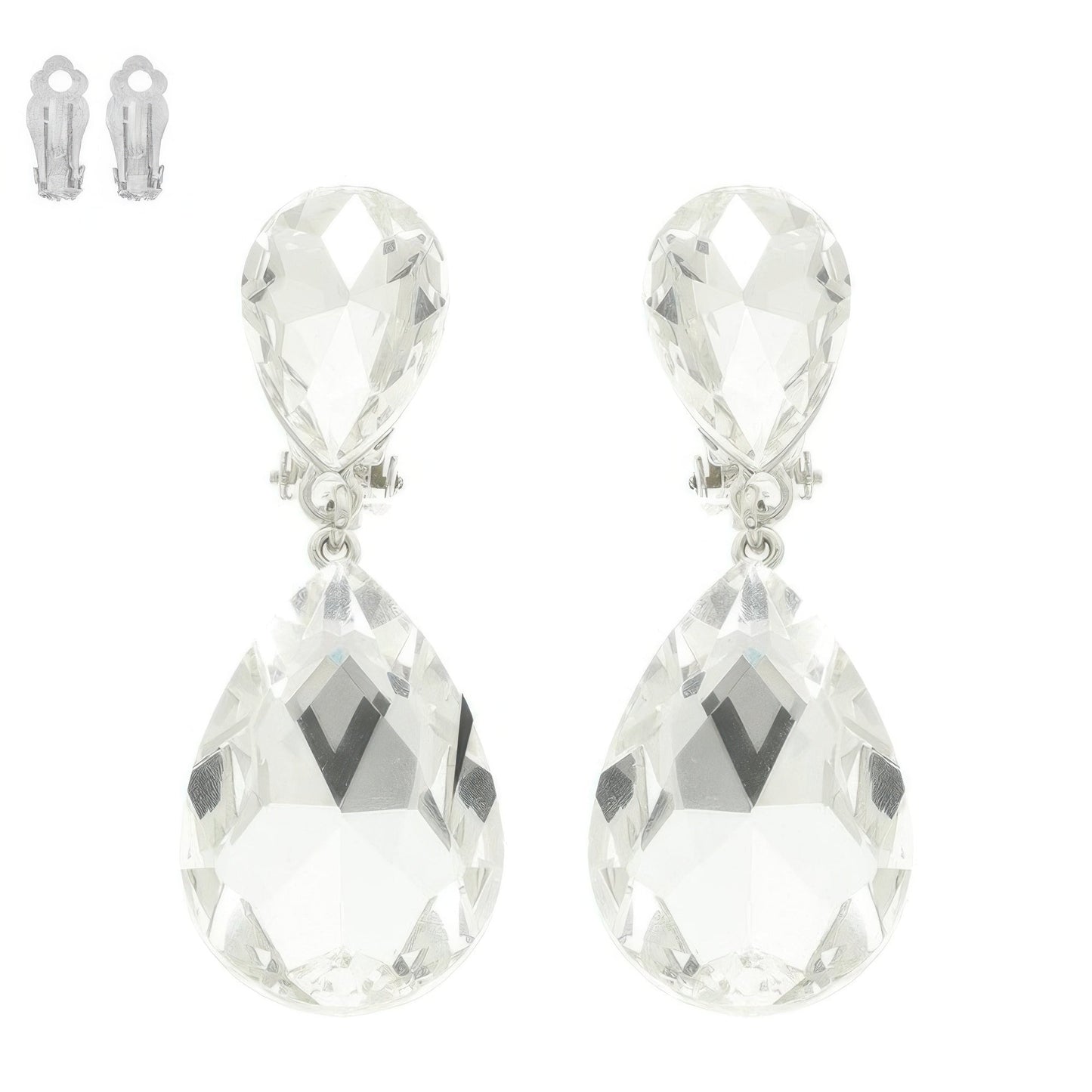 Teardrop-cut Crystal Clip On Earrings