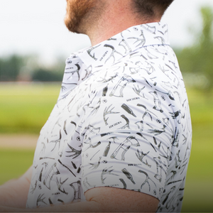 Bucks & Bogeys Golf Polo with unique print and comfortable fit, perfect for style and performance on the golf course.