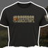 Bourbon & Backstraps Tee showcasing a graphic design on a black premium t-shirt, perfect for outdoor wear.