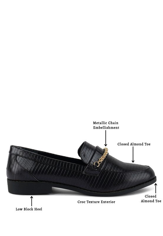 Vouse Low Block Loafers Adorned With Golden Chain - Loving It Shop