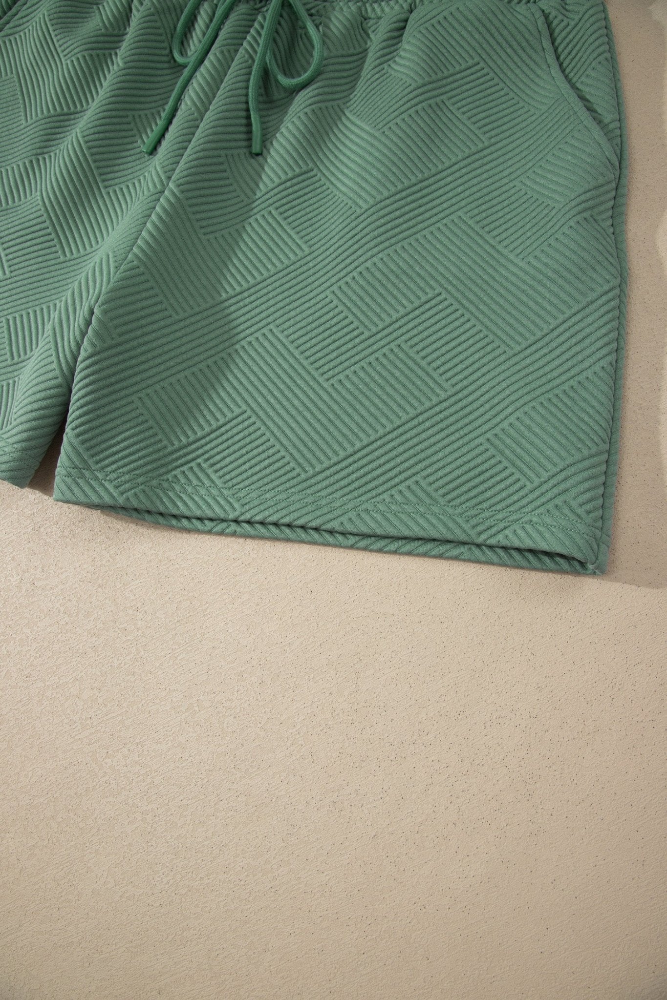 Mineral Blue Plus Size Textured Short Sleeve Top Drawstring Shorts Set - Loving It Shop