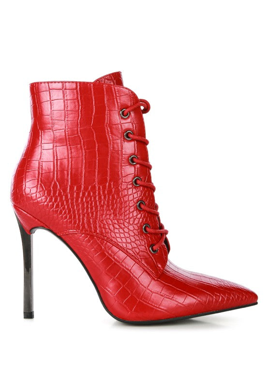 ESCALA CROC LACE-UP STILETTO BOOT