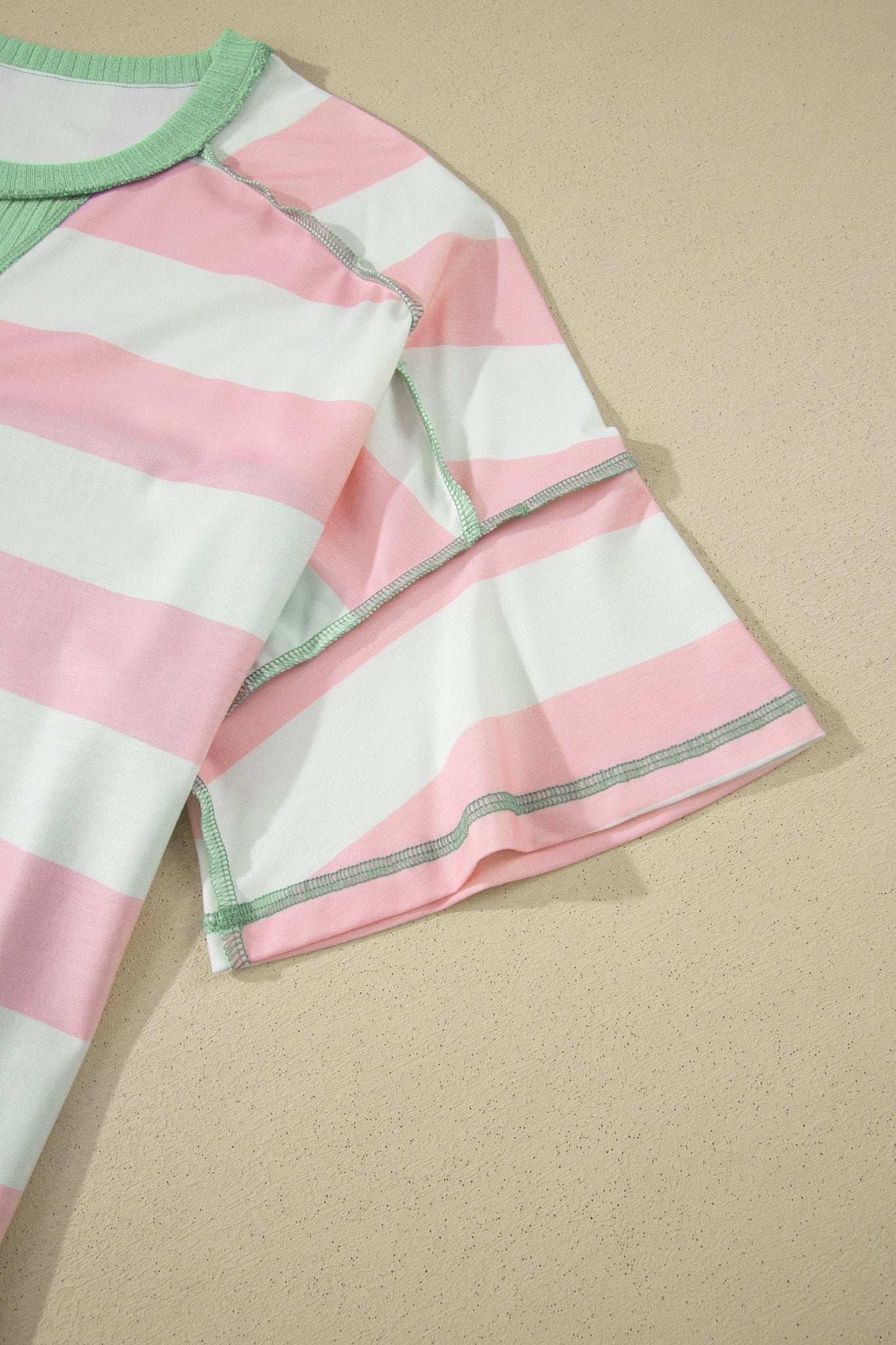 Pink Stripe Exposed Seam Ribbed Patchwork Oversized Tee - Loving It Shop