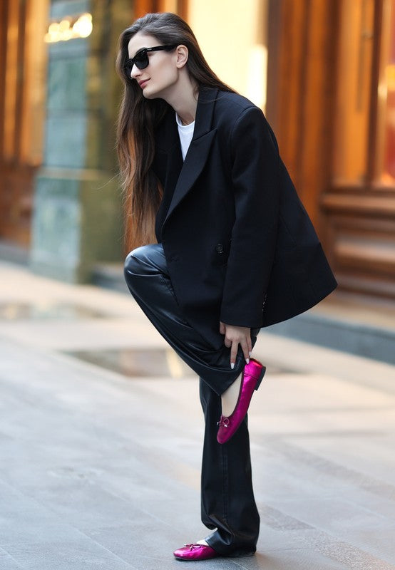 Primrose Metallic Pleather Bow Ballerinas