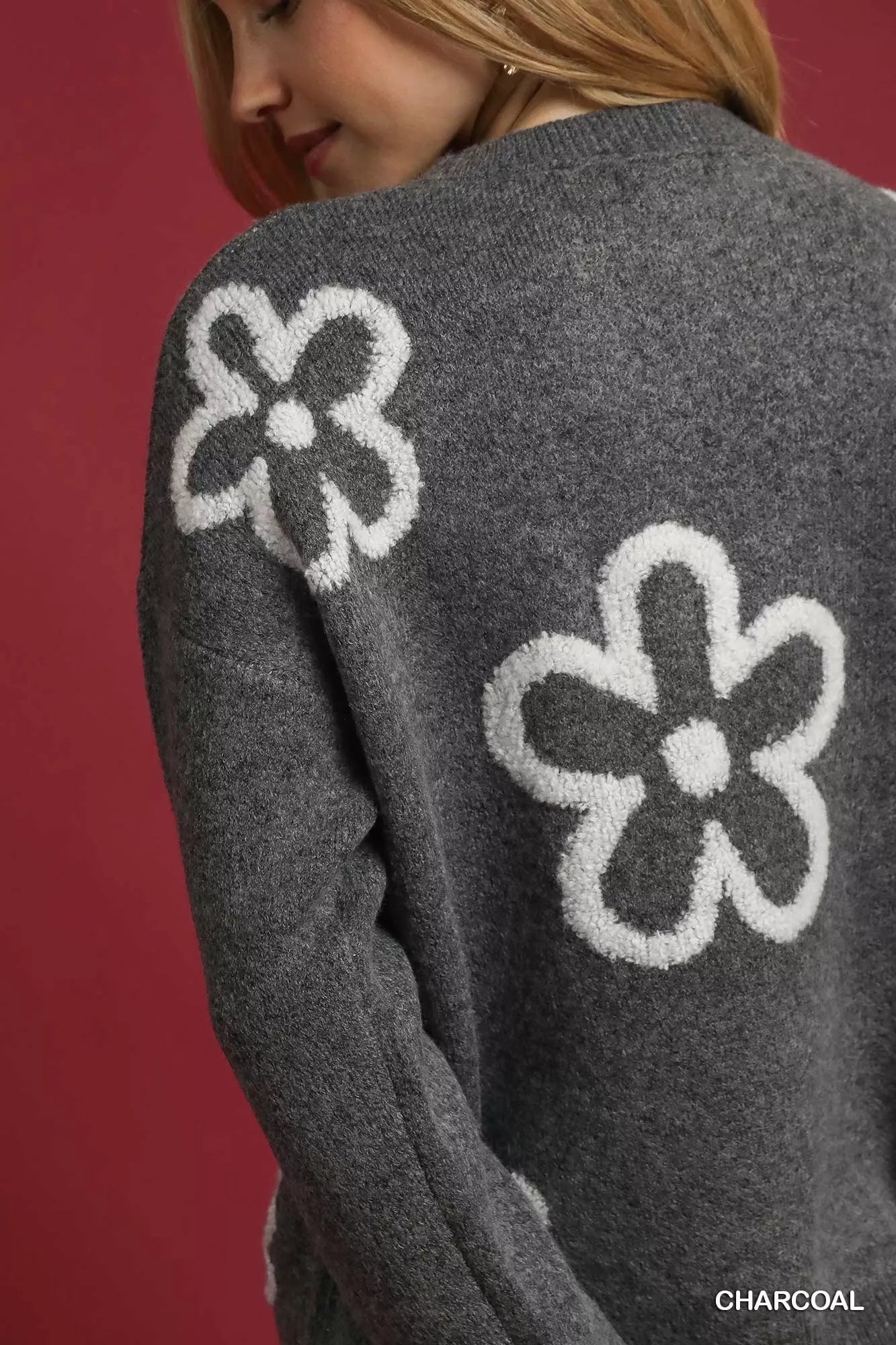 Round Neck Sweater with Floral Accents