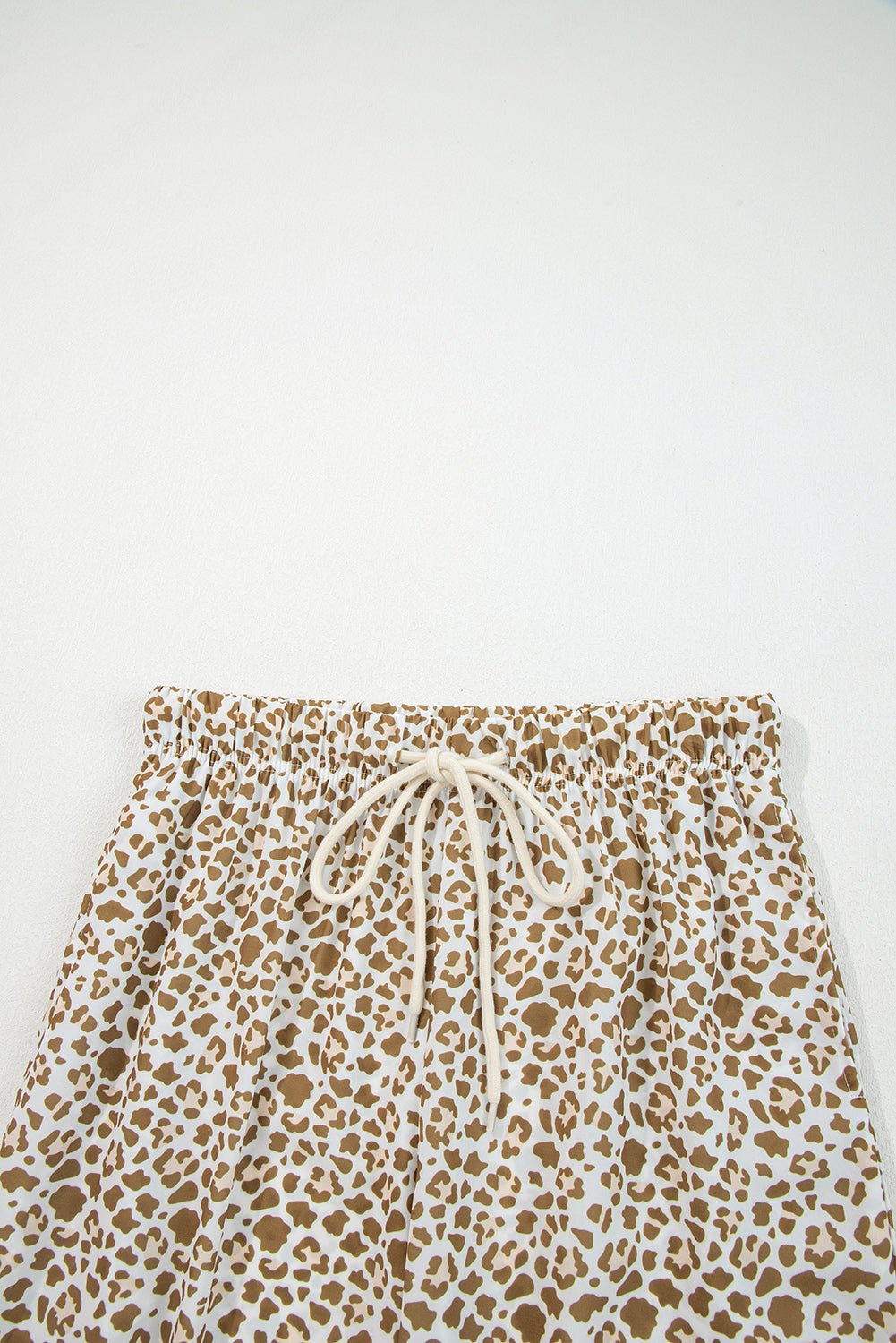 Khaki Leopard Drawstring Elastic Waistband Loose Pants - Loving It Shop