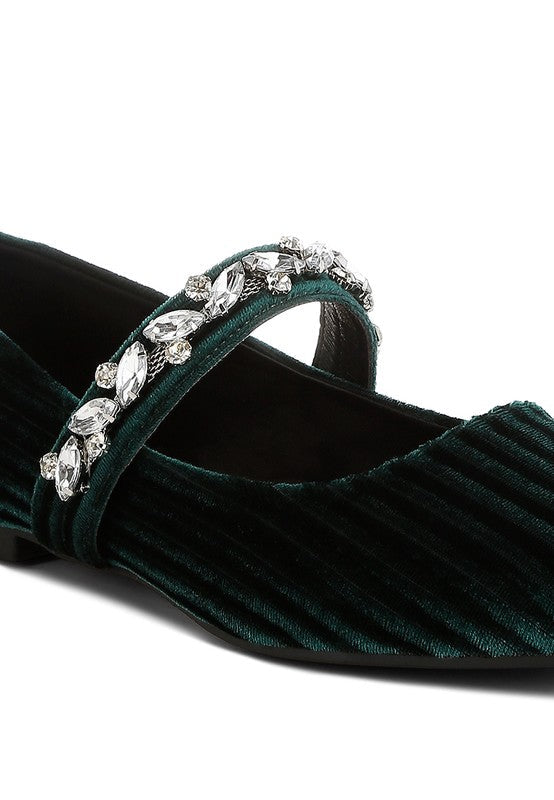 Dresden Diamante Brooch Velvet Ballerinas