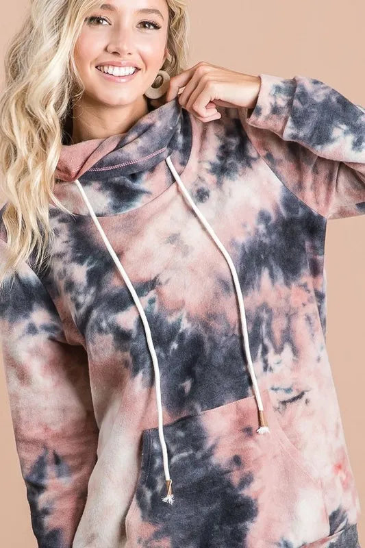 Brushed Tie Dye Overlapped Turtle Neck Sweatshirt