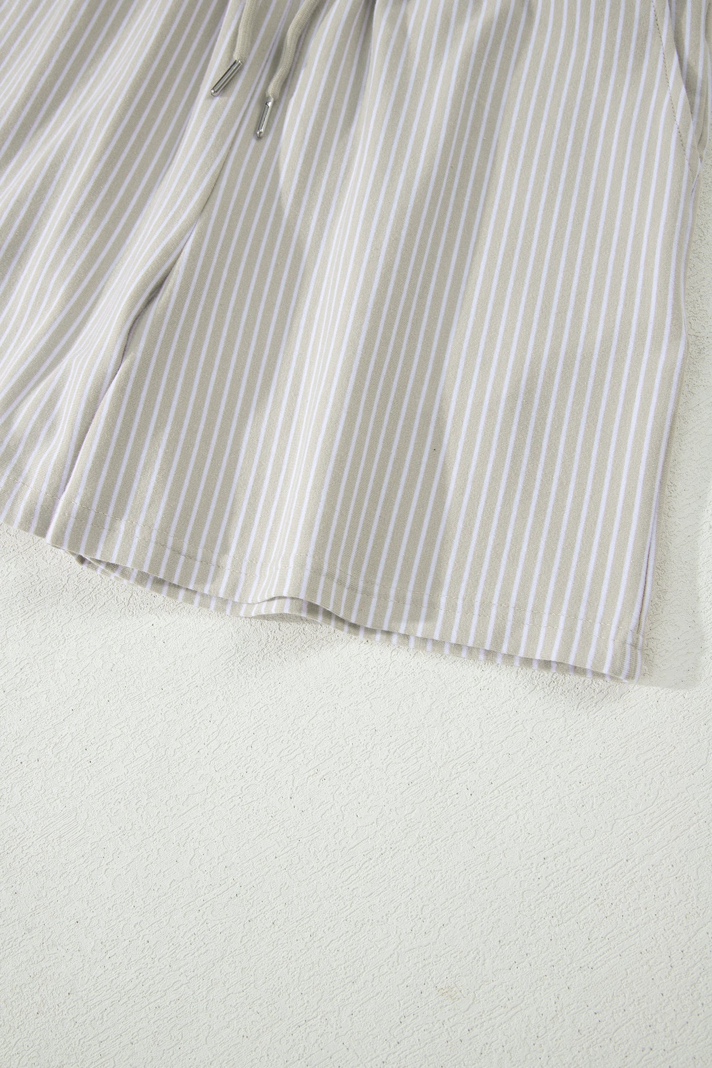 Khaki Stripe Dolman Sleeve Polo Shirt and Drawstring Shorts Set
