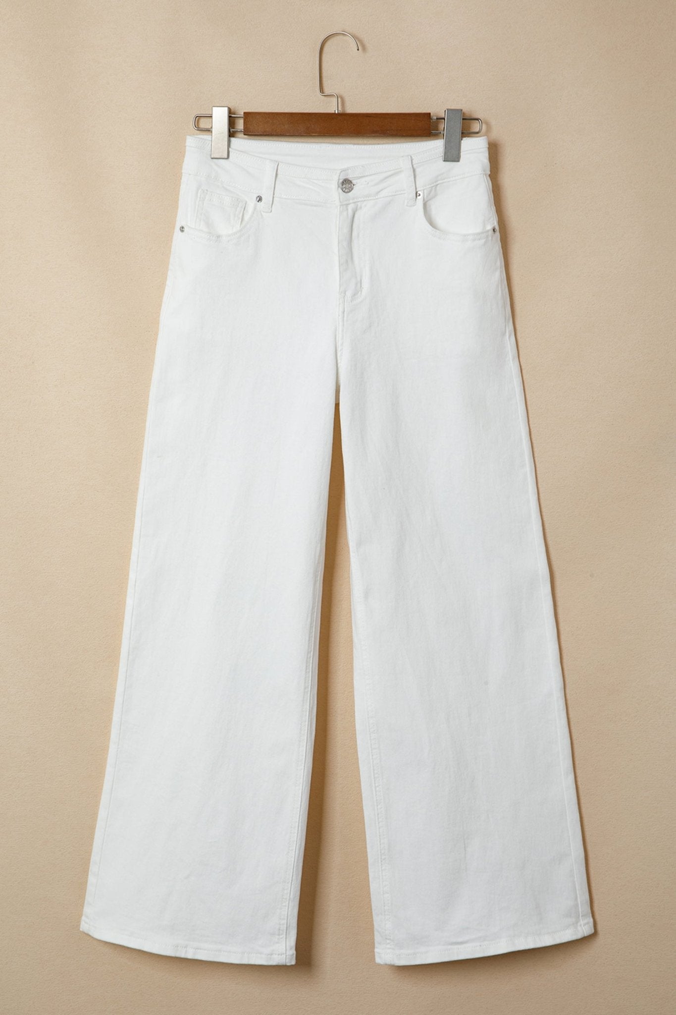 White Solid Color Loose Casual Jeans - Loving It Shop