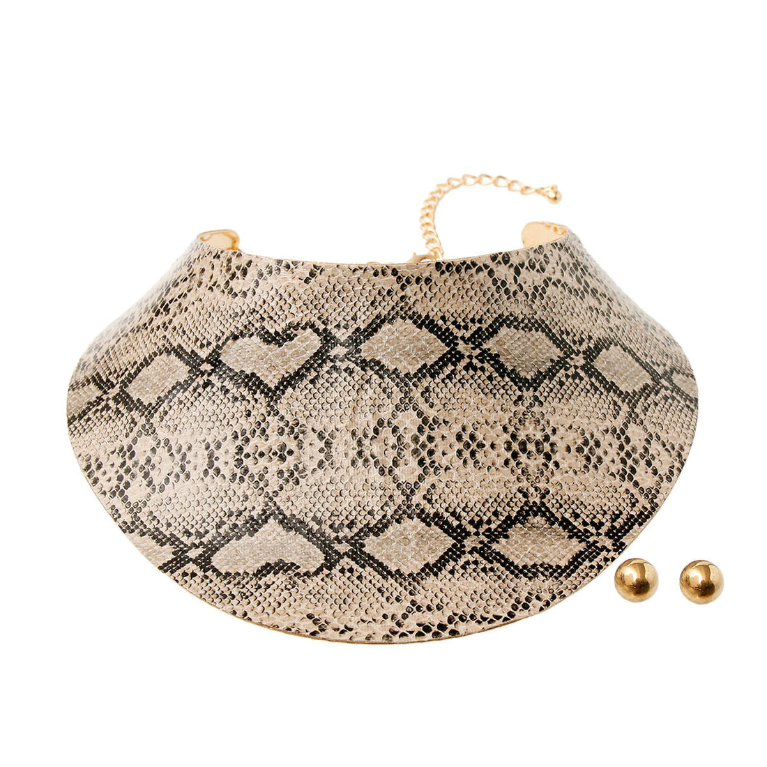 Statement Collar Choker Set with Ivory Snake Print, Trendy Fashion Jewelry
