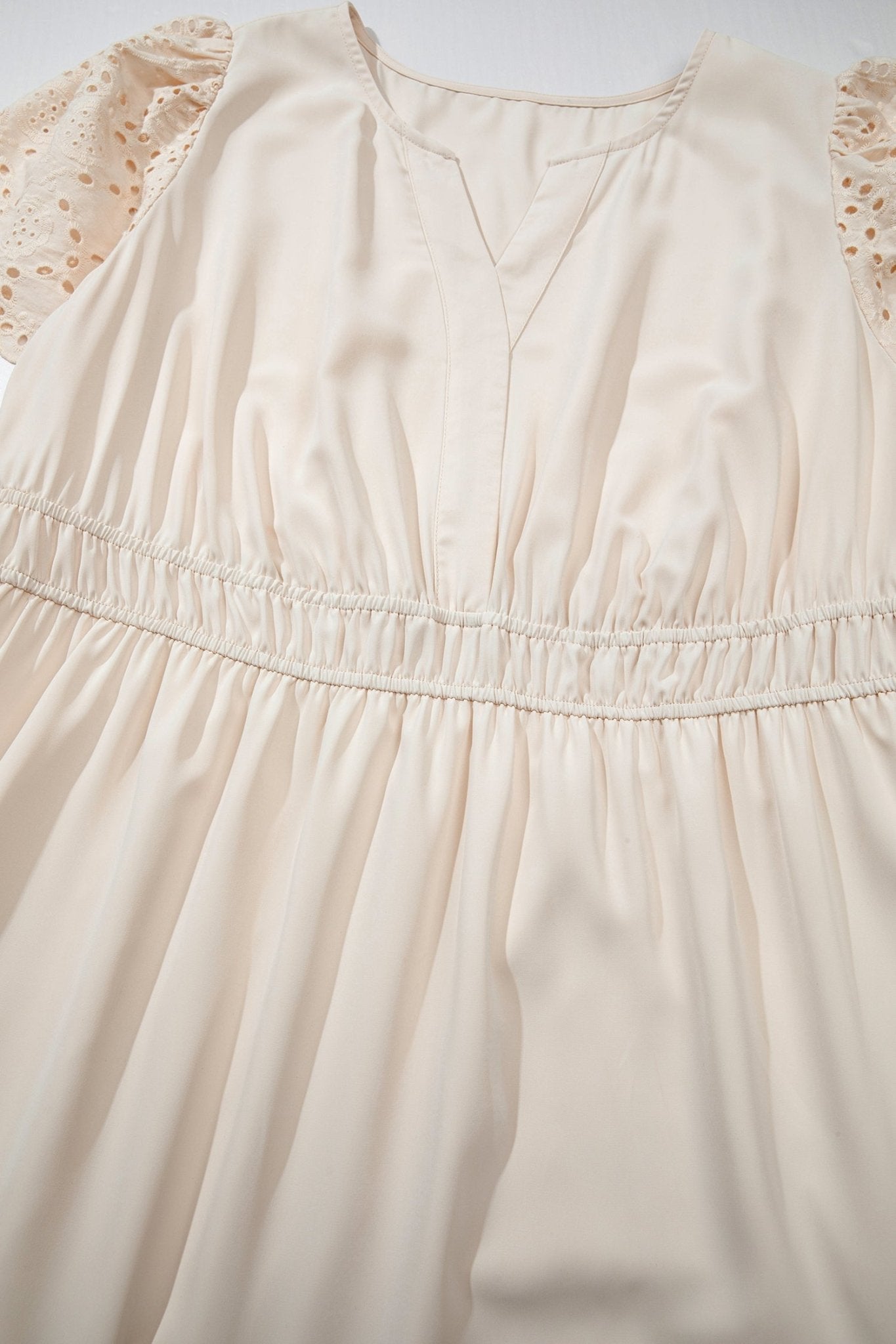 Apricot Plus Size V Neck Lacy Embroidery Patchwork Short Sleeve Maxi Dress - Loving It Shop