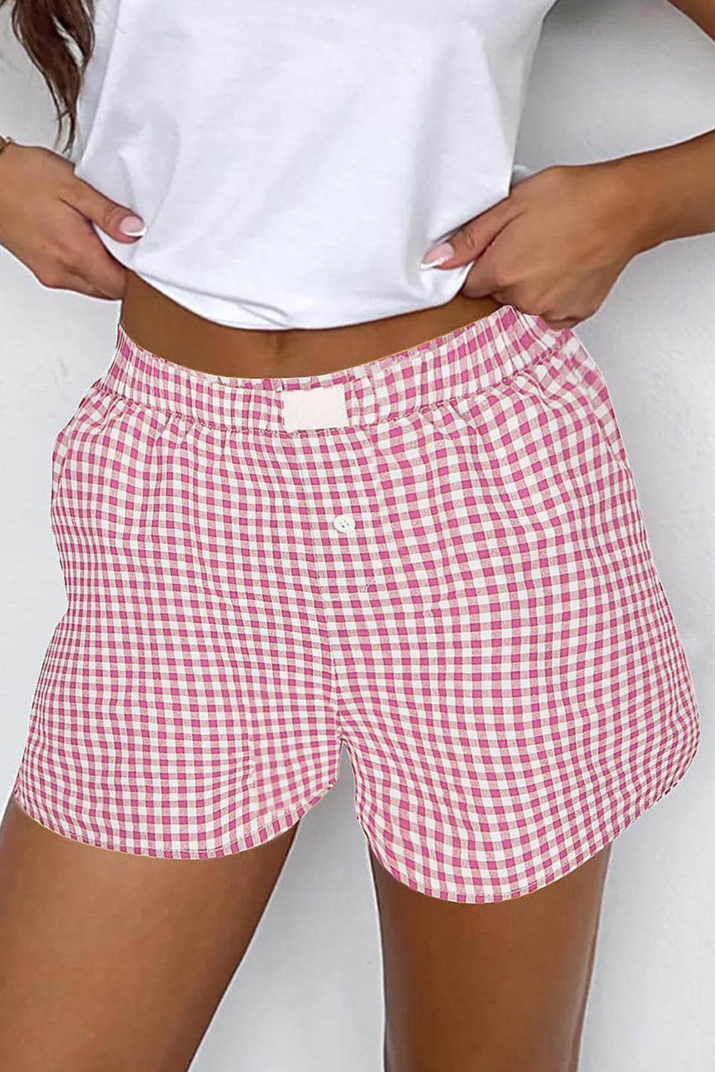 Red Vintage Plaid Print High Waisted Loose Wide Leg Shorts