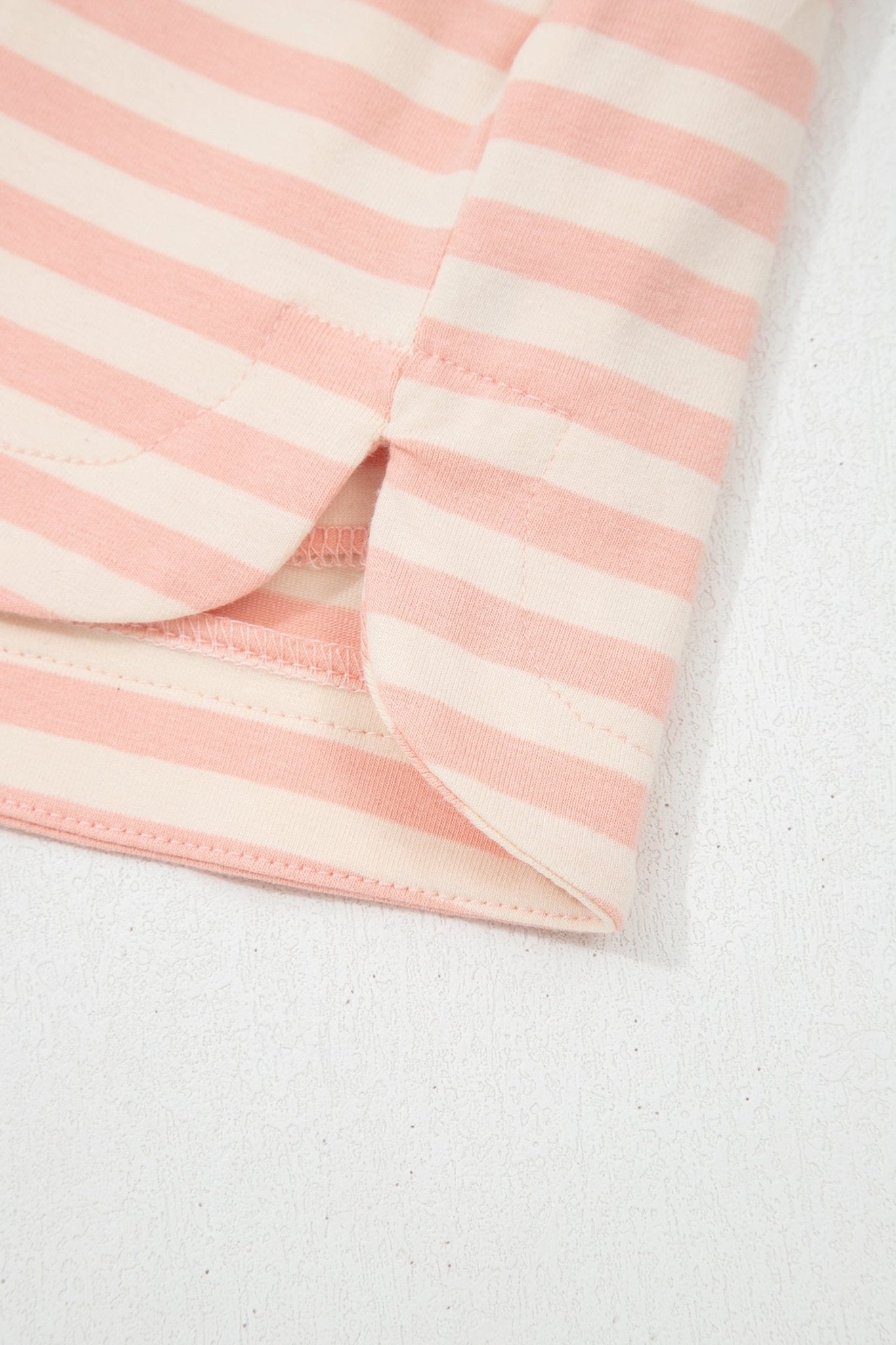 Pink Stripe Contrast Neck Loose Tee and Drawstring Shorts Set - Loving It Shop