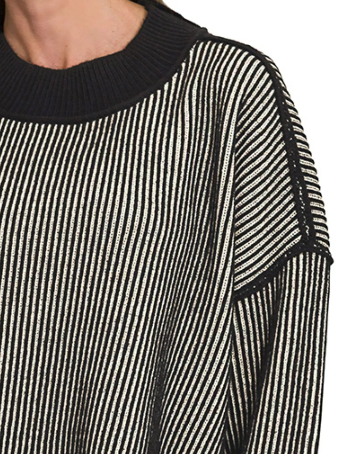 Ribbed Exposed Seam Two Tone Sweater
